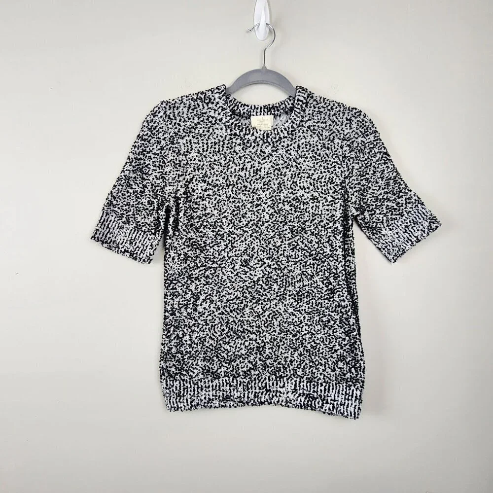 Kate Spade New York sz S women knit short sleeve shirt sweater black white
